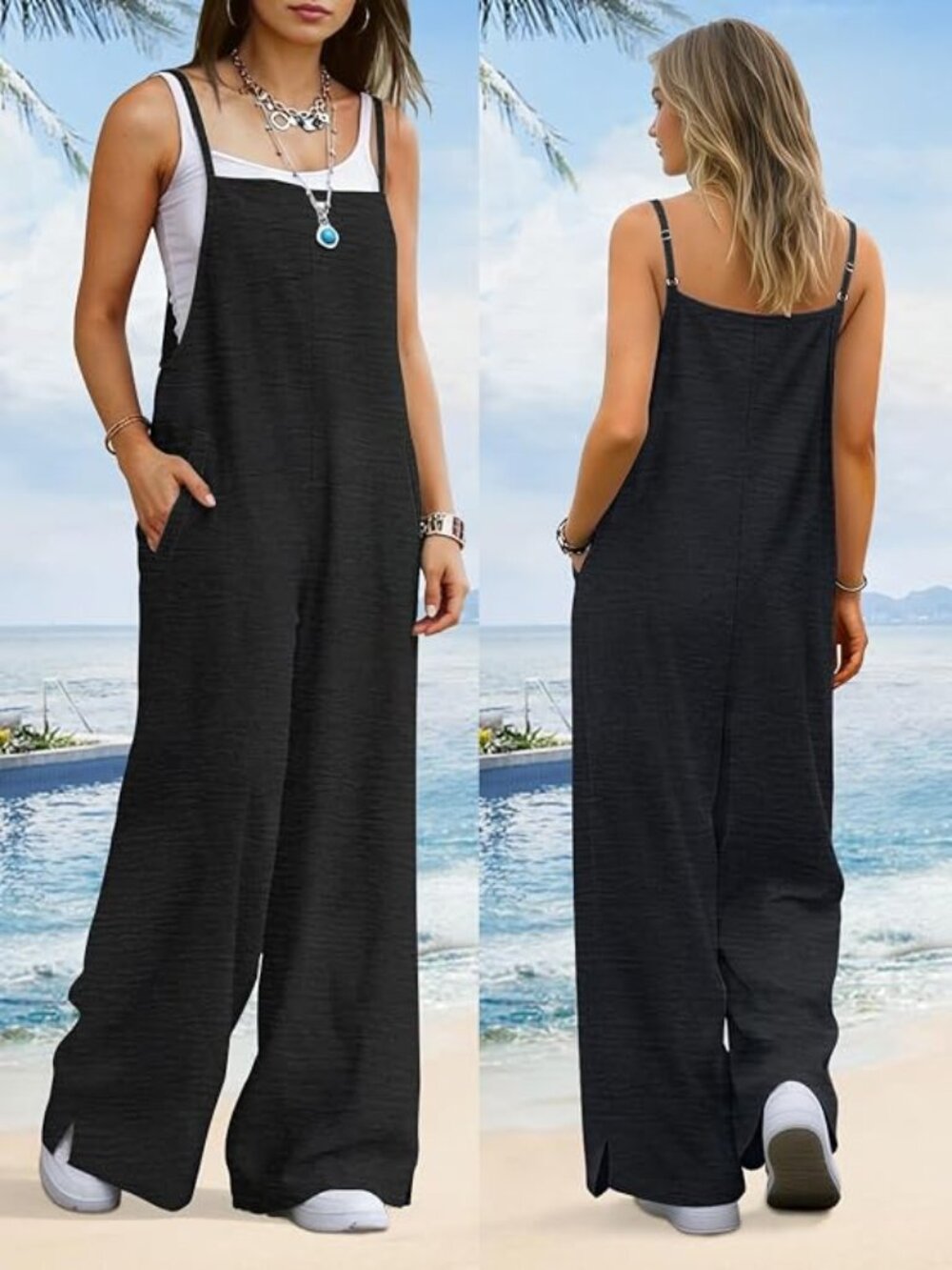 Women Overalls Loose Casual Wide Leg Overalls NWOT LARGE